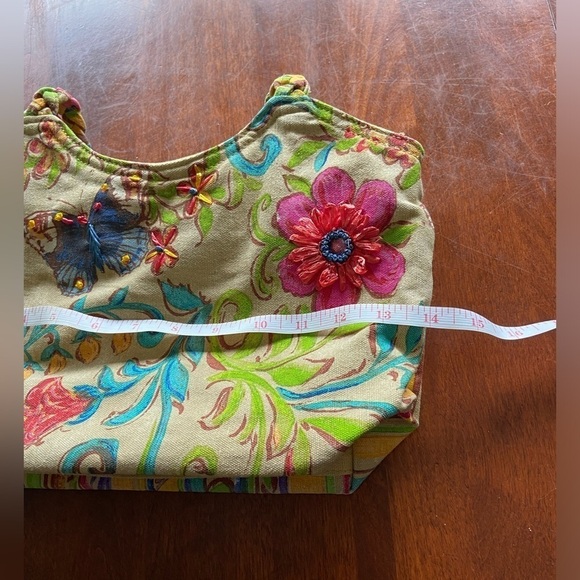 Kate McRostie Canvas Raffia Shoulder Bag Butterfly Flower - Picture 14 of 15